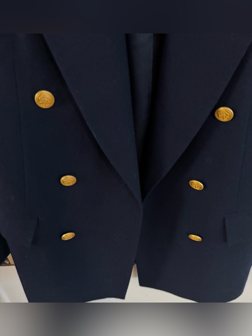Beautiful Talbots Navy Blue Double-Breasted Blazer with Gold Buttons 100% Wool - Picture 3 of 7